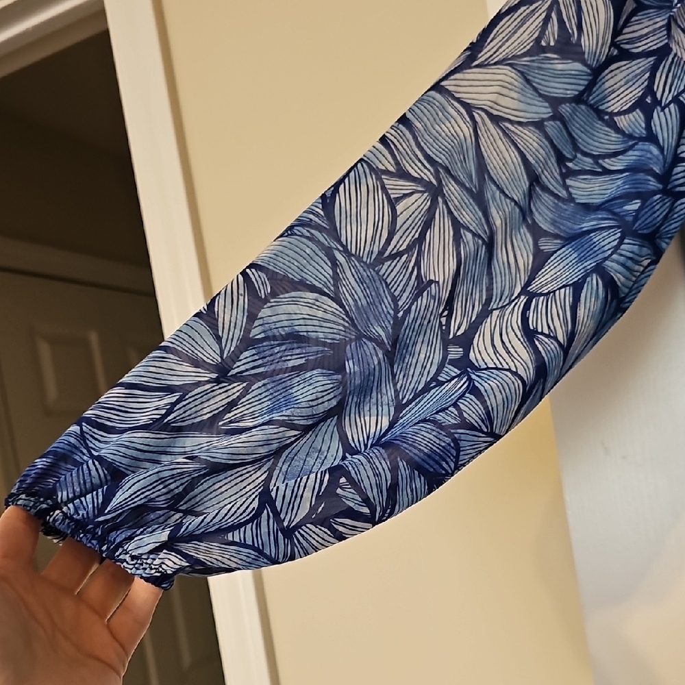 Lulu's Navy Leaf Print Long Sleeve Dress - Picture 3 of 6